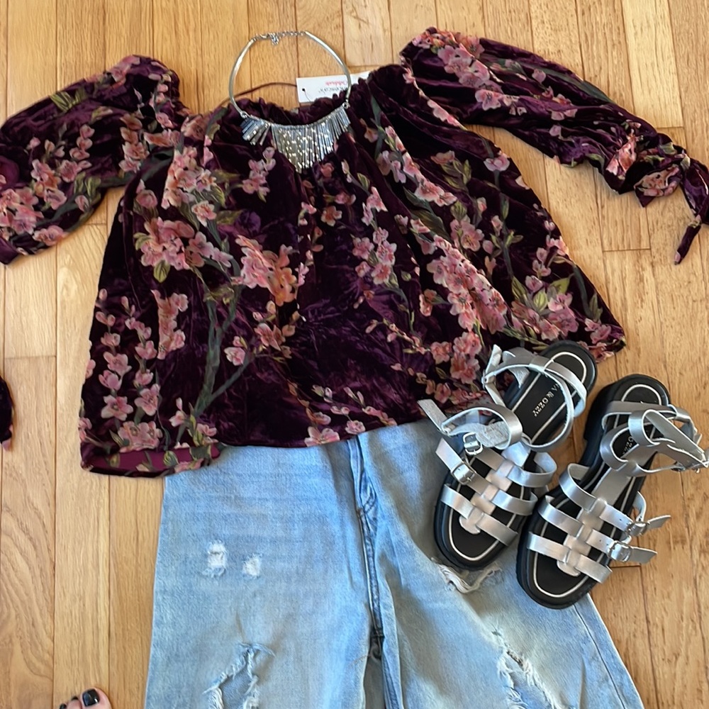 NWT Francesca’s velour and rayon top